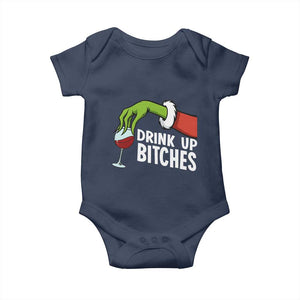 Funny Christmas Wine Baby Onesie Drink Up Bitches TS14 Navy Print Your Wear