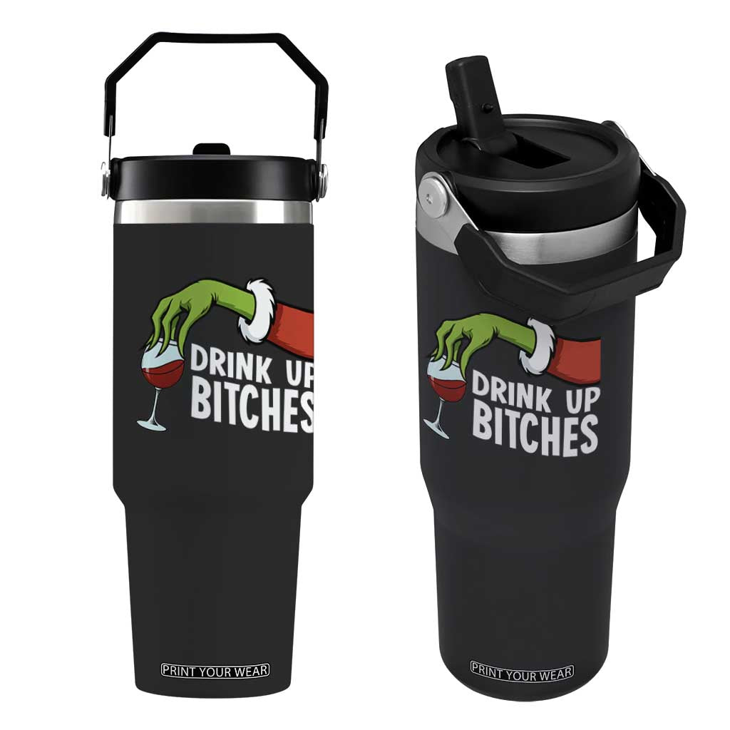 Funny Christmas Wine Flip Straw Tumbler Drink Up Bitches TS14 One Size: 30 oz Black Print Your Wear