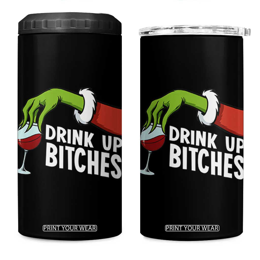 Funny Christmas Wine 4 in 1 Can Cooler Tumbler Drink Up Bitches TS14 One Size: 16 oz Black Print Your Wear