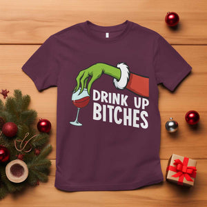 Funny Christmas Wine T Shirt Drink Up Bitches TS14 Maroon Print Your Wear
