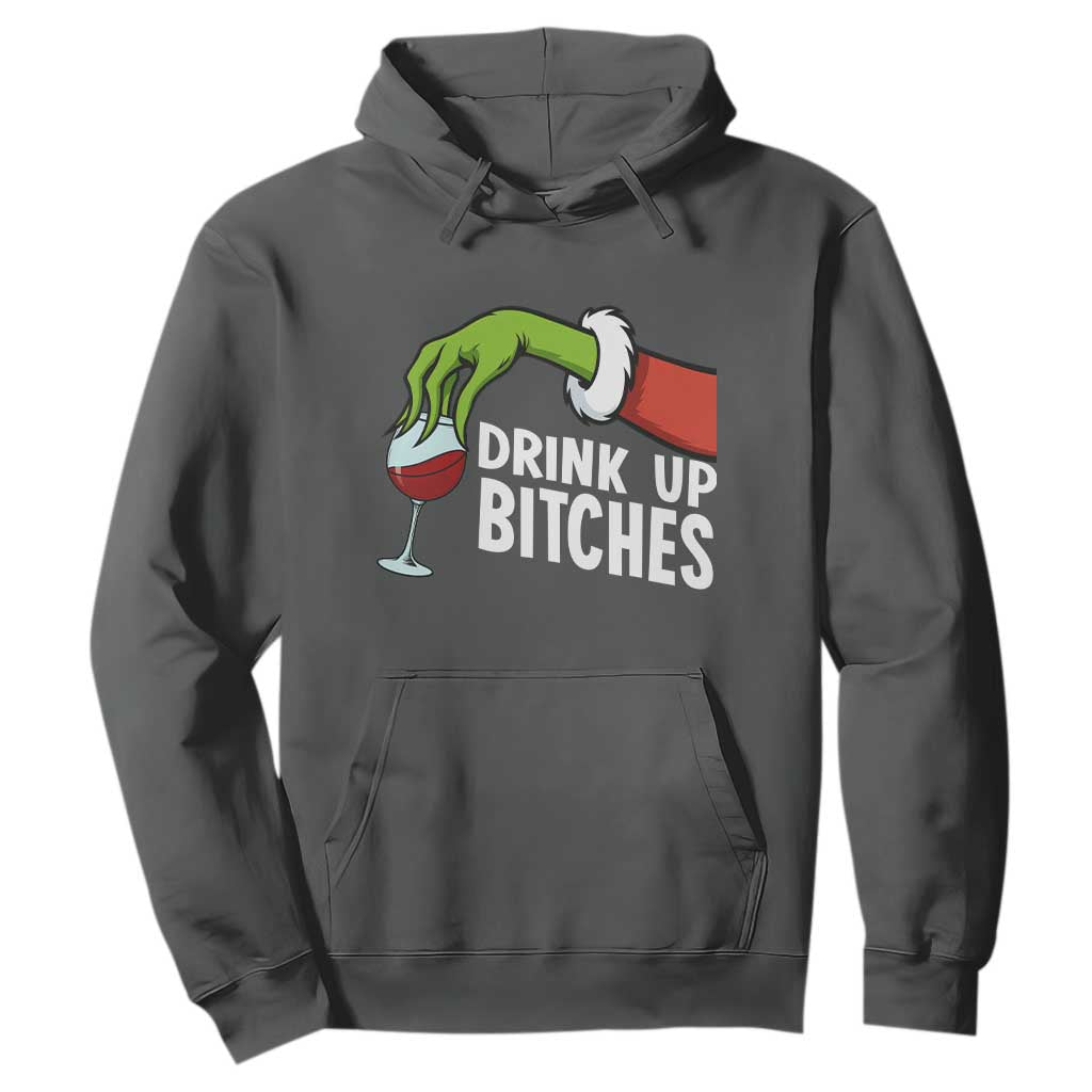 Funny Christmas Wine Hoodie Drink Up Bitches TS14 Dark Heather Print Your Wear