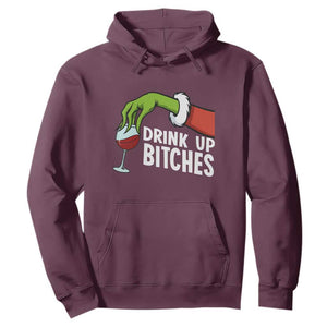 Funny Christmas Wine Hoodie Drink Up Bitches TS14 Maroon Print Your Wear