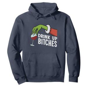 Funny Christmas Wine Hoodie Drink Up Bitches TS14 Navy Print Your Wear