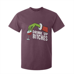 Funny Christmas Wine T Shirt For Kid Drink Up Bitches TS14 Maroon Print Your Wear