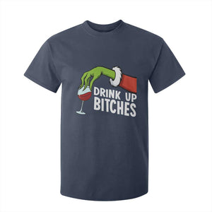 Funny Christmas Wine T Shirt For Kid Drink Up Bitches TS14 Navy Print Your Wear