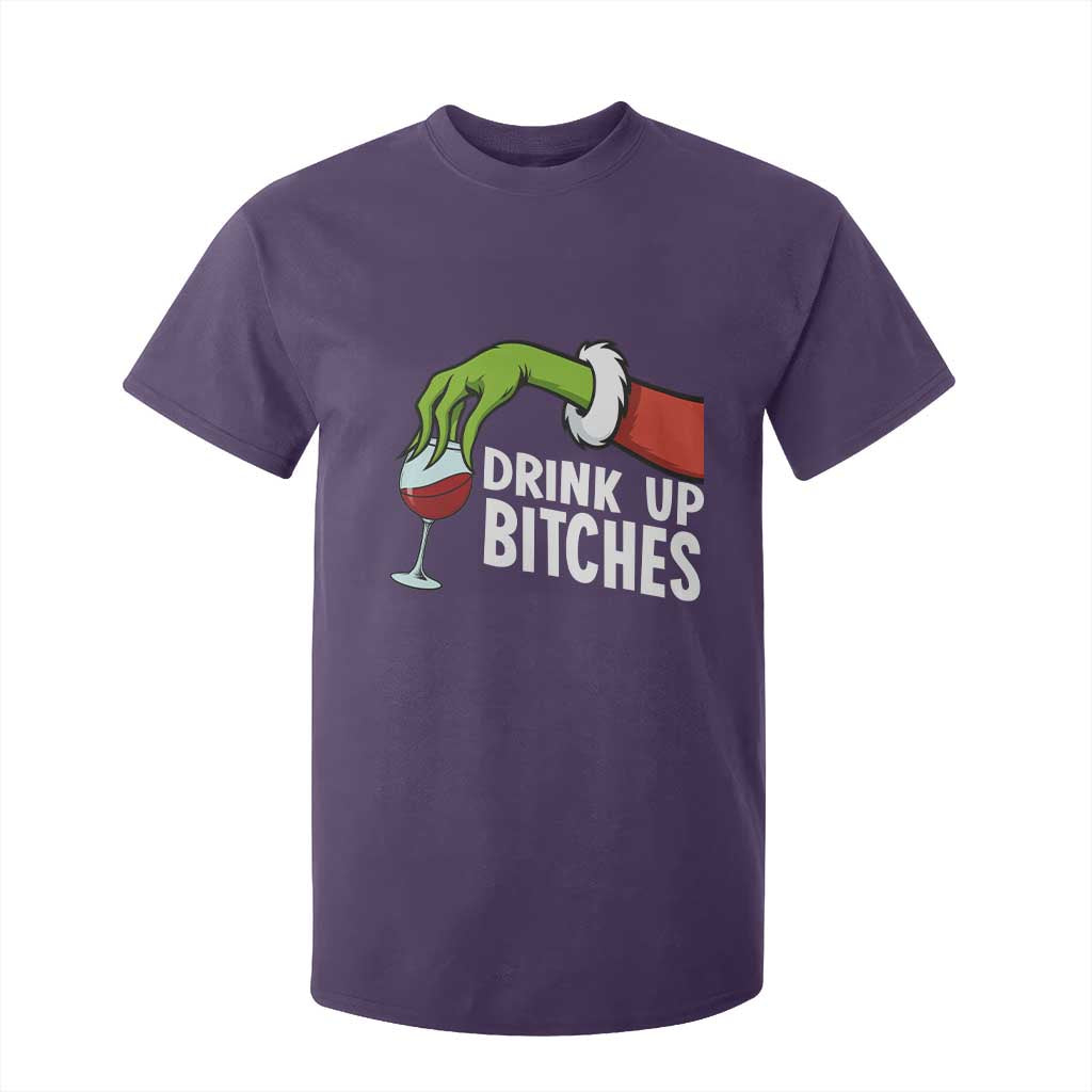 Funny Christmas Wine T Shirt For Kid Drink Up Bitches TS14 Purple Print Your Wear