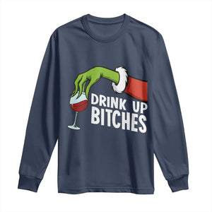 Funny Christmas Wine Long Sleeve Shirt Drink Up Bitches TS14 Navy Print Your Wear