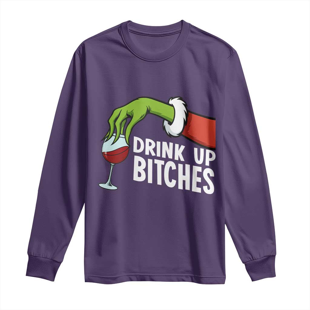 Funny Christmas Wine Long Sleeve Shirt Drink Up Bitches TS14 Purple Print Your Wear