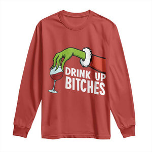 Funny Christmas Wine Long Sleeve Shirt Drink Up Bitches TS14 Red Print Your Wear