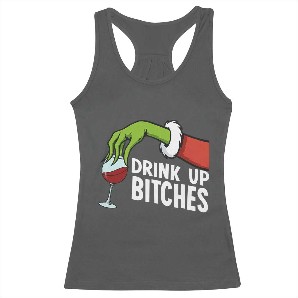 Funny Christmas Wine Racerback Tank Top Drink Up Bitches TS14 Dark Heather Print Your Wear