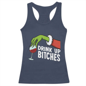Funny Christmas Wine Racerback Tank Top Drink Up Bitches TS14 Navy Print Your Wear