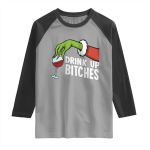 Funny Christmas Wine Raglan Shirt Drink Up Bitches TS14 Sport Gray Black Print Your Wear