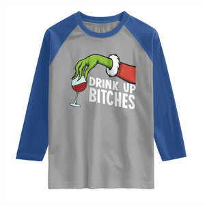 Funny Christmas Wine Raglan Shirt Drink Up Bitches TS14 Sport Gray Royal Print Your Wear
