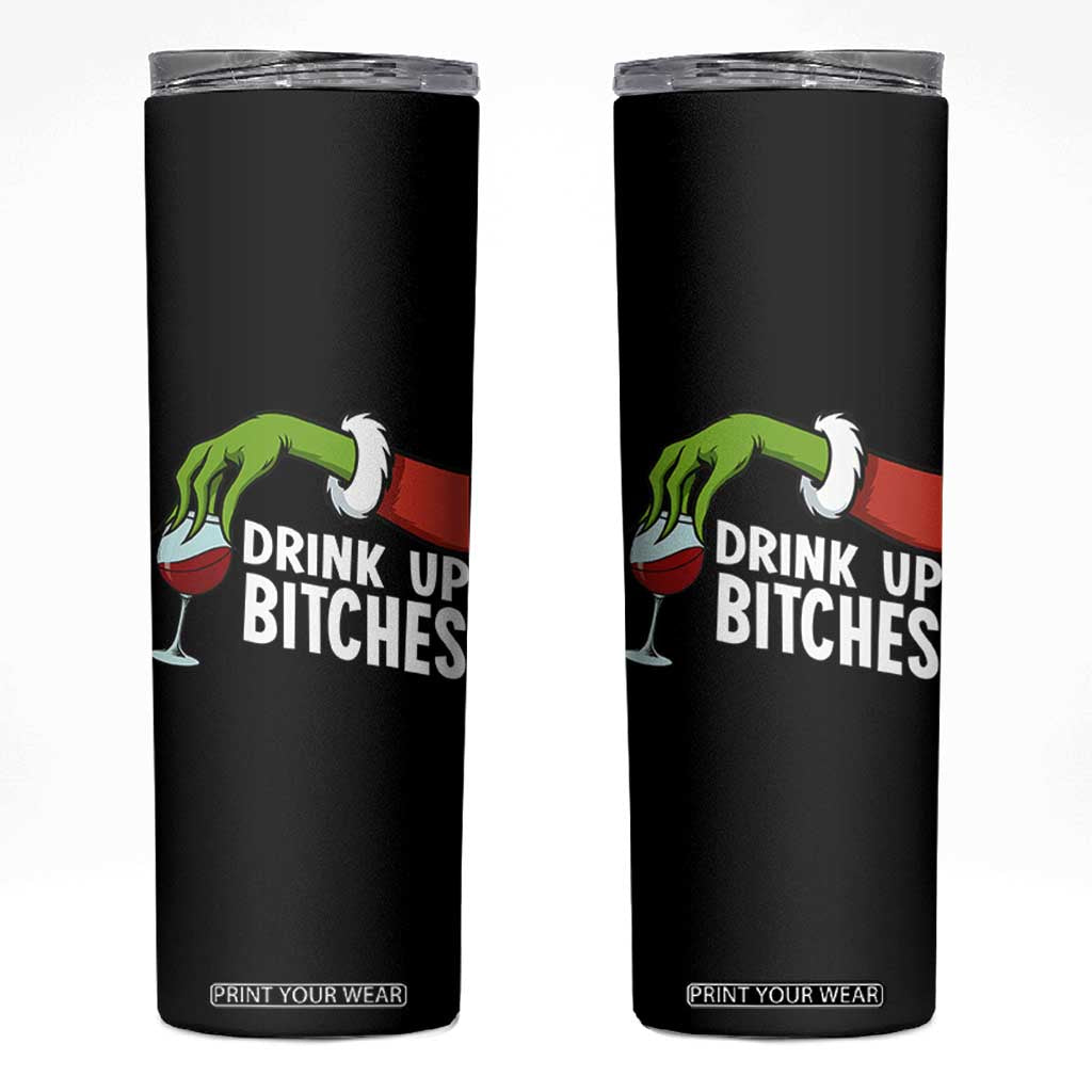 Funny Christmas Wine Skinny Tumbler Drink Up Bitches TS14 Black Print Your Wear