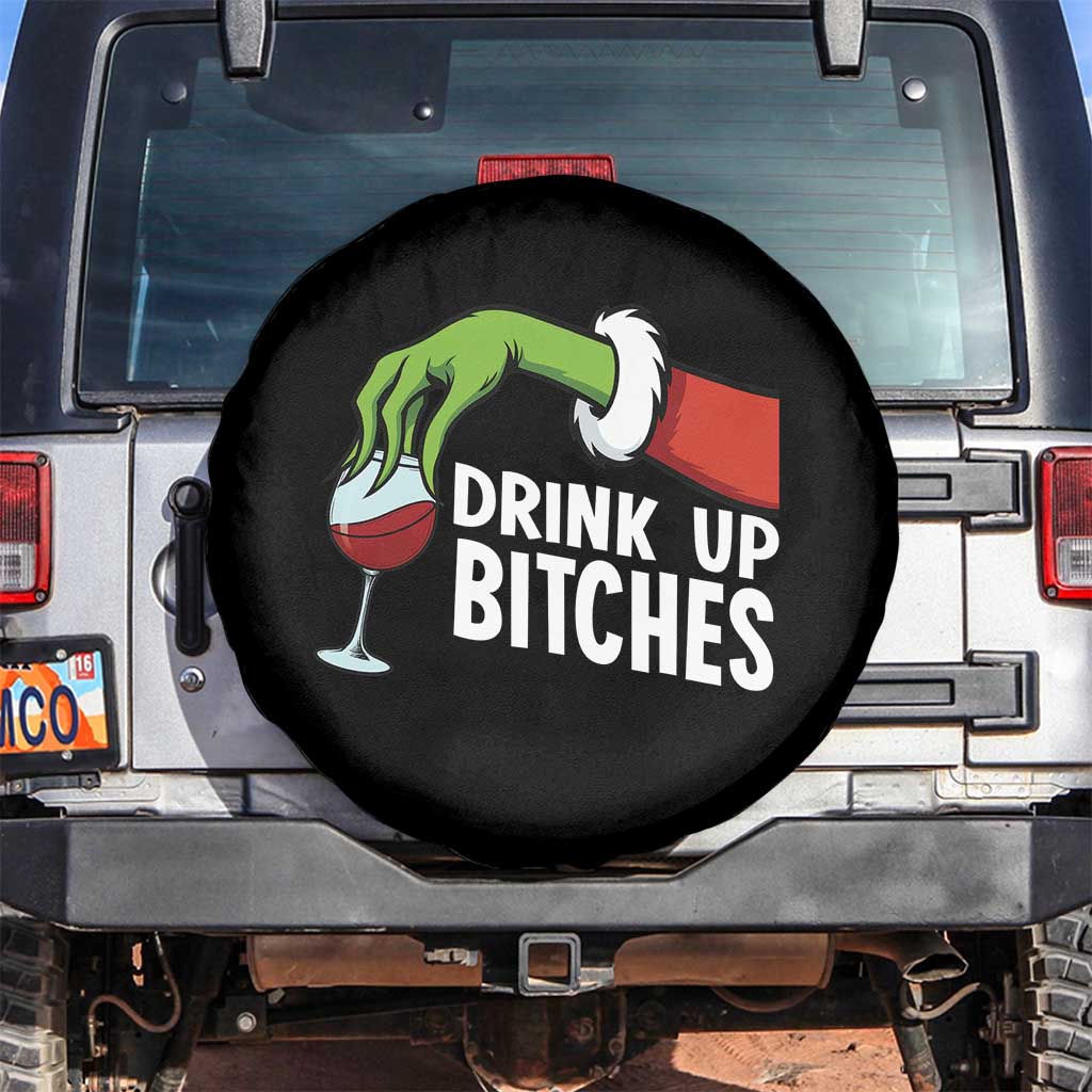 Funny Christmas Wine Spare Tire Cover Drink Up Bitches TS14 No hole Black Print Your Wear