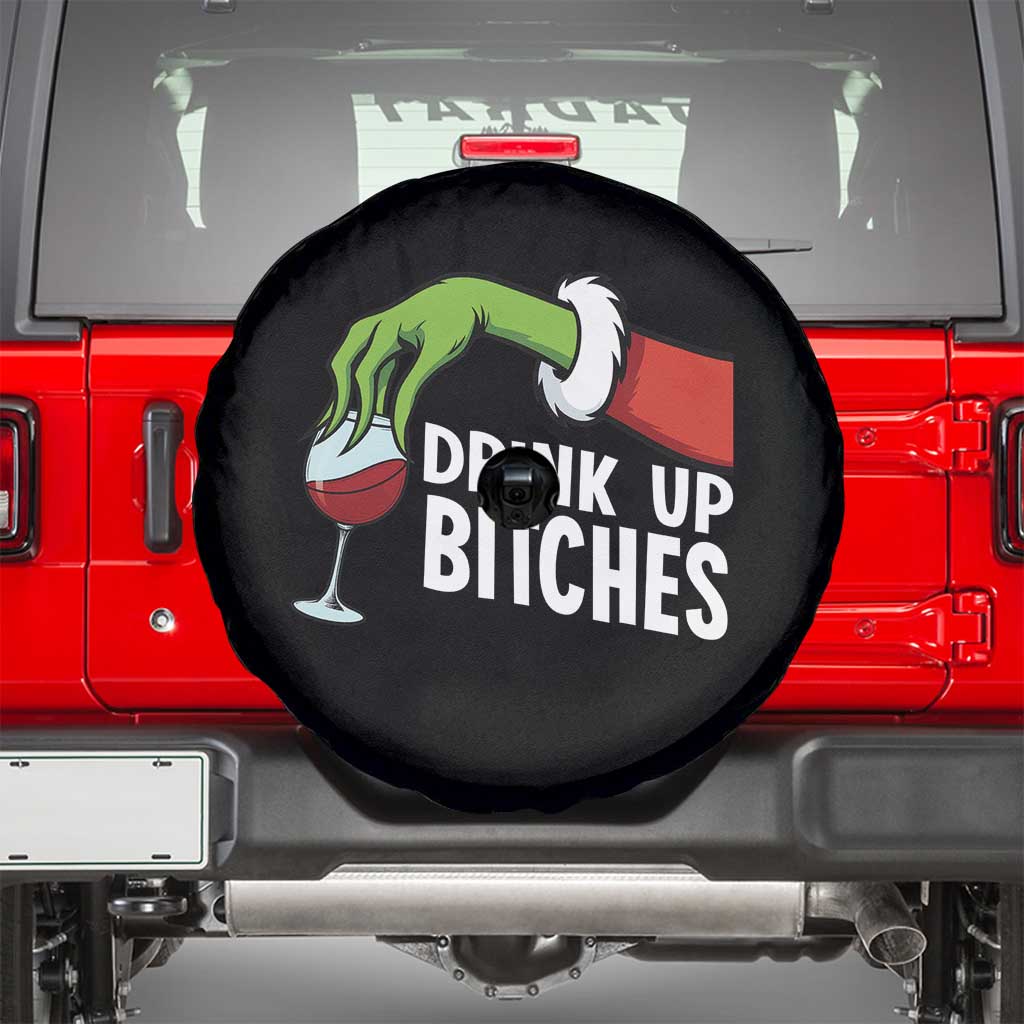 Funny Christmas Wine Spare Tire Cover Drink Up Bitches TS14 Black Print Your Wear