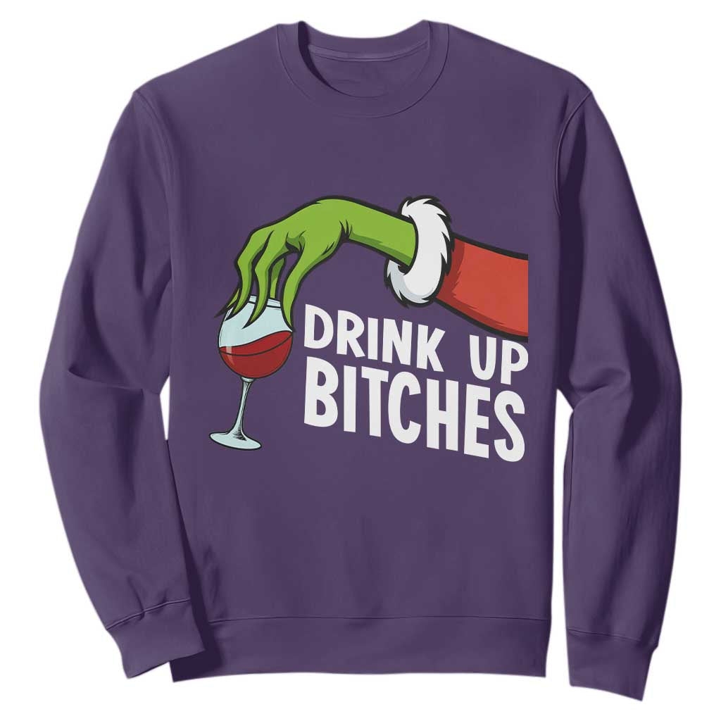 Funny Christmas Wine Sweatshirt Drink Up Bitches TS14 Purple Print Your Wear