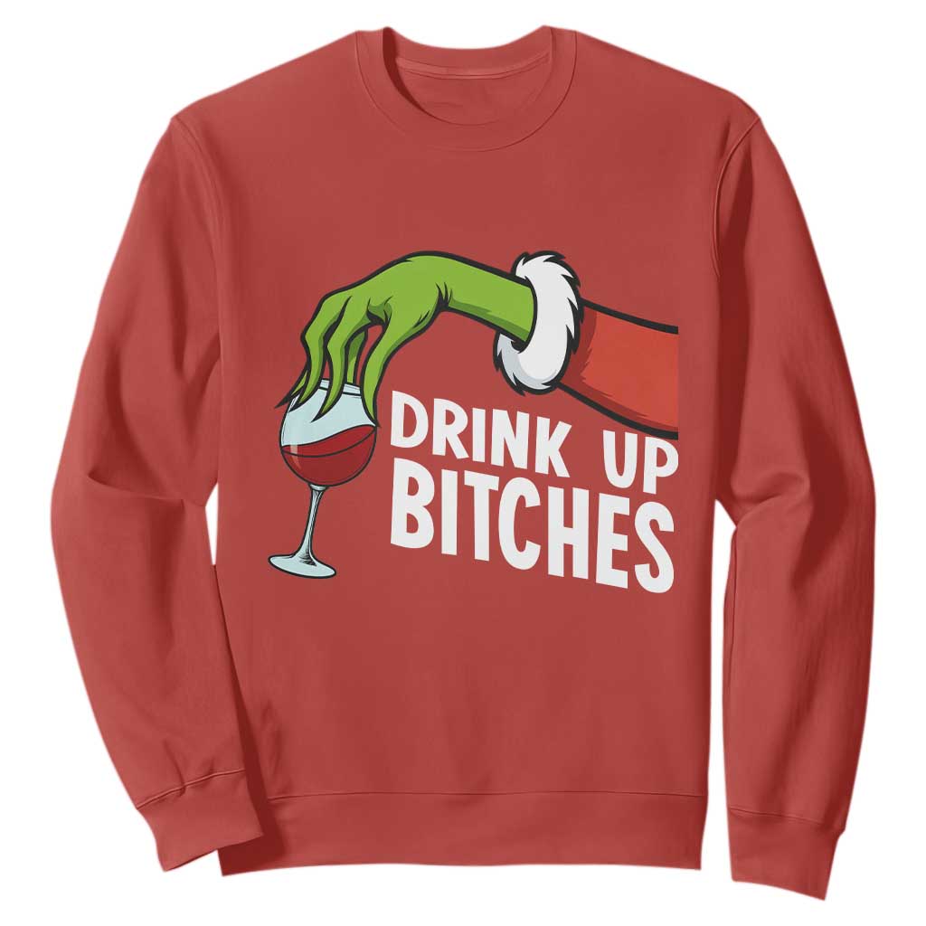 Funny Christmas Wine Sweatshirt Drink Up Bitches TS14 Red Print Your Wear