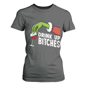Funny Christmas Wine T Shirt For Women Drink Up Bitches TS14 Dark Heather Print Your Wear