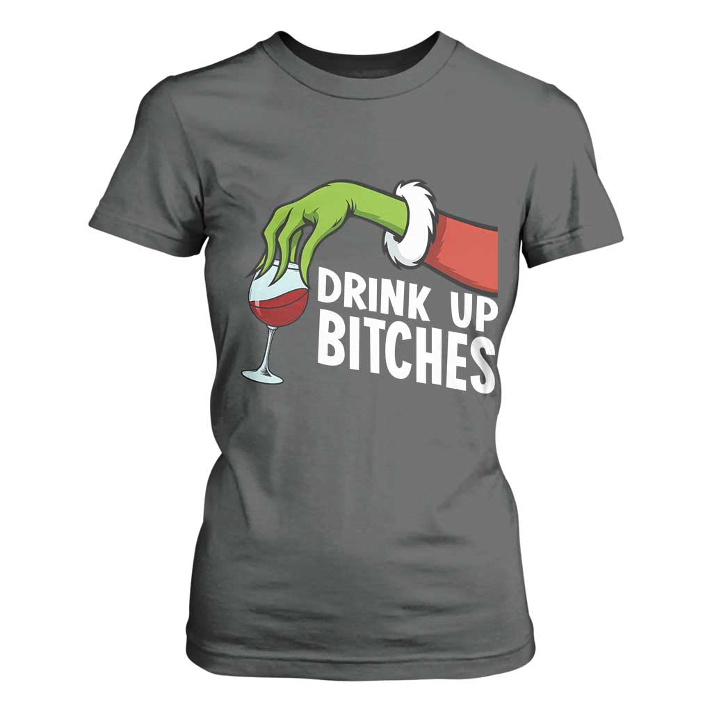 Funny Christmas Wine T Shirt For Women Drink Up Bitches TS14 Dark Heather Print Your Wear