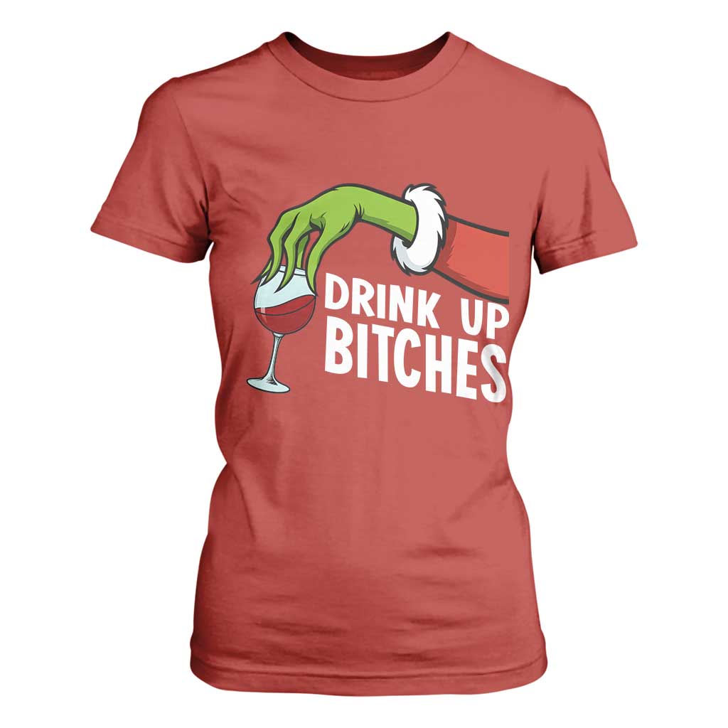 Funny Christmas Wine T Shirt For Women Drink Up Bitches TS14 Red Print Your Wear