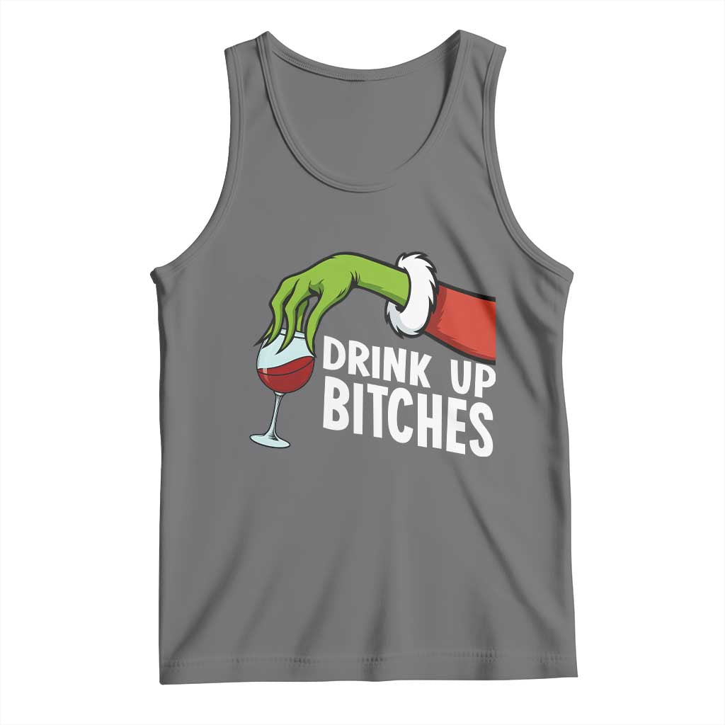 Funny Christmas Wine Tank Top Drink Up Bitches TS14 Black Heather Print Your Wear