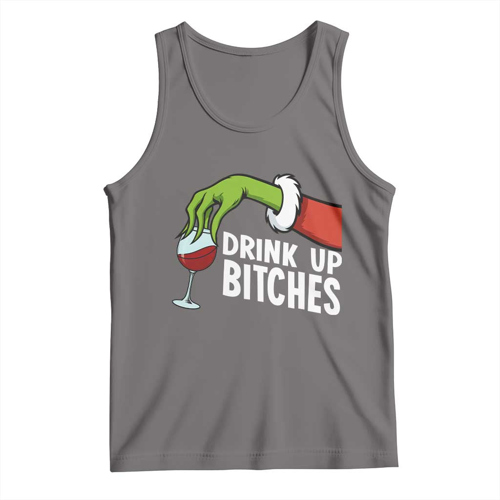 Funny Christmas Wine Tank Top Drink Up Bitches TS14 Deep Heather Print Your Wear