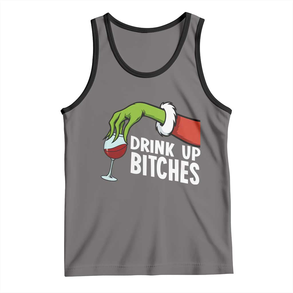 Funny Christmas Wine Tank Top Drink Up Bitches TS14 Deep Heather Black Print Your Wear