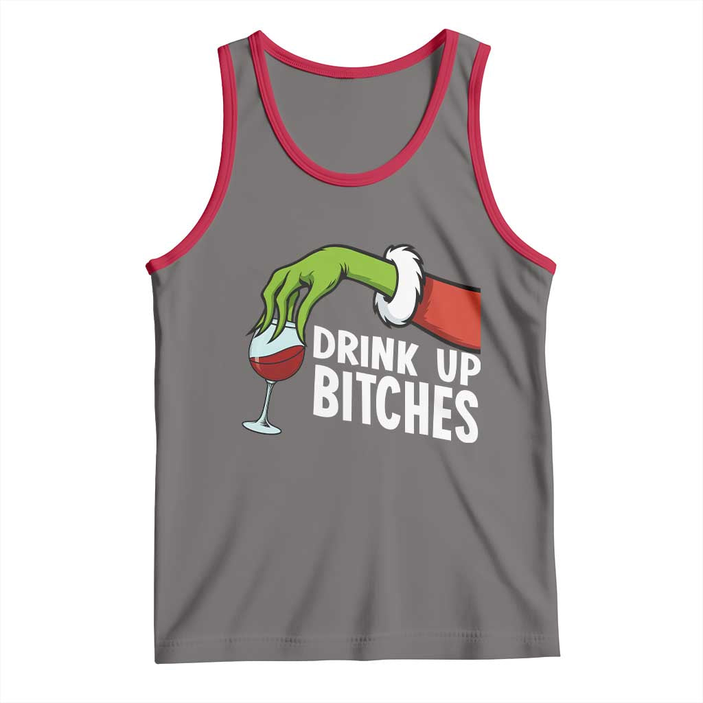 Funny Christmas Wine Tank Top Drink Up Bitches TS14 Deep Heather Red Print Your Wear