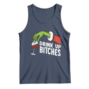 Funny Christmas Wine Tank Top Drink Up Bitches TS14 Navy Print Your Wear
