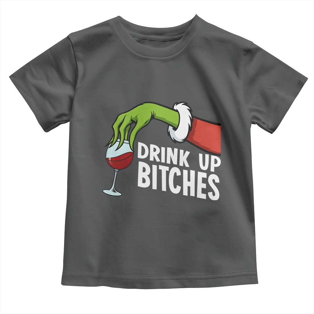 Funny Christmas Wine Toddler T Shirt Drink Up Bitches TS14 Dark Heather Print Your Wear