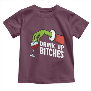 Funny Christmas Wine Toddler T Shirt Drink Up Bitches TS14 Maroon Print Your Wear