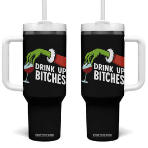 Funny Christmas Wine Tumbler With Handle Drink Up Bitches TS14 One Size: 40 oz Black Print Your Wear