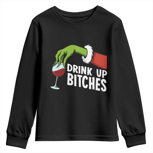 Funny Christmas Wine Youth Sweatshirt Drink Up Bitches TS14 Black Print Your Wear