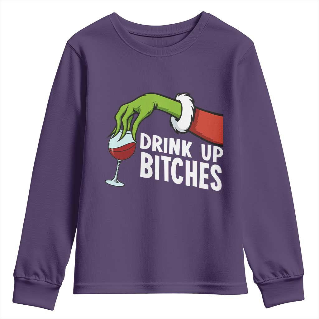 Funny Christmas Wine Youth Sweatshirt Drink Up Bitches TS14 Purple Print Your Wear