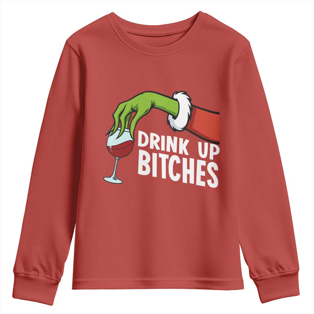 Funny Christmas Wine Youth Sweatshirt Drink Up Bitches TS14 Red Print Your Wear
