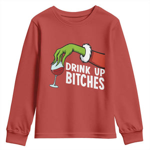 Funny Christmas Wine Youth Sweatshirt Drink Up Bitches TS14 Red Print Your Wear