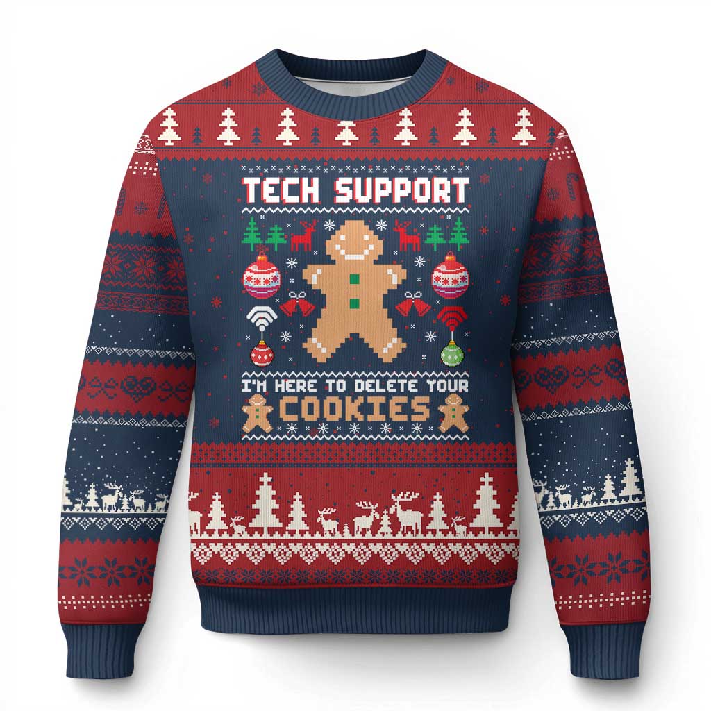 Tech Support Xmas Ugly Christmas Sweater I Am Here To Delete Your Cookies TS14 Navy Red Print Your Wear