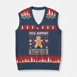 Tech Support Xmas V-Neck Knit Sweater Vest I Am Here To Delete Your Cookies TS14 Navy Red Print Your Wear