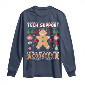 Tech Support Christmas Long Sleeve Shirt I Am Here To Delete Your Cookies TS14 Navy Print Your Wear