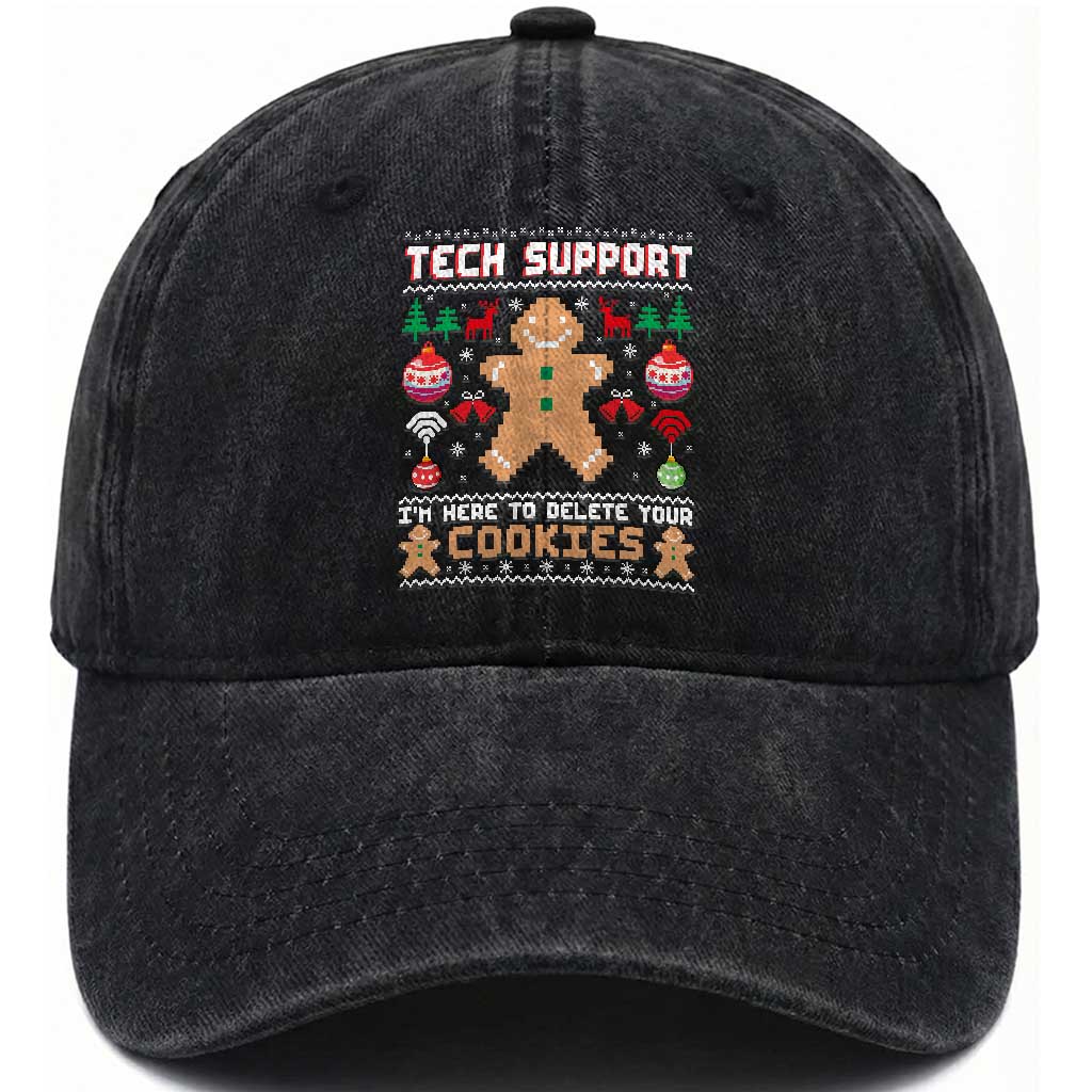 Tech Support Christmas Washed Cotton Baseball Cap I Am Here To Delete Your Cookies TS14 Washed Cap Universal Fit Black Print Your Wear