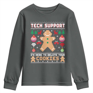 Tech Support Christmas Youth Sweatshirt I Am Here To Delete Your Cookies TS14 Dark Heather Print Your Wear