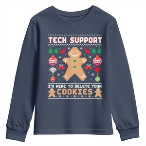 Tech Support Christmas Youth Sweatshirt I Am Here To Delete Your Cookies TS14 Navy Print Your Wear