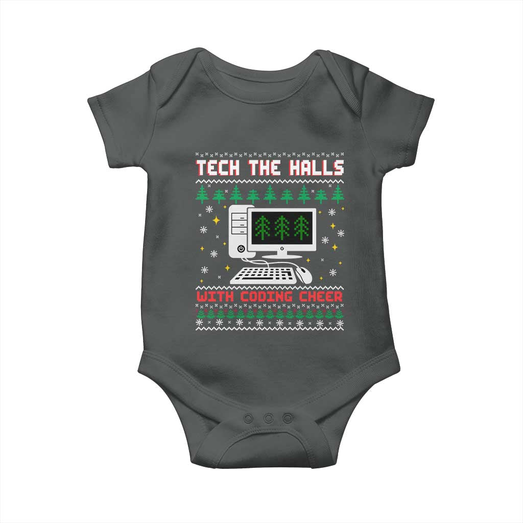 Tech Support Christmas Baby Onesie Tech The Halls With Cooking Cheer TS14 Dark Heather Print Your Wear