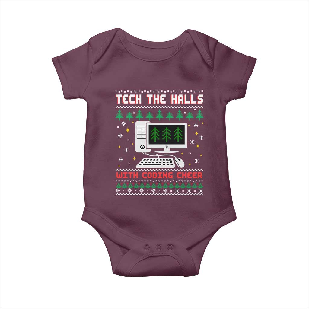 Tech Support Christmas Baby Onesie Tech The Halls With Cooking Cheer TS14 Maroon Print Your Wear