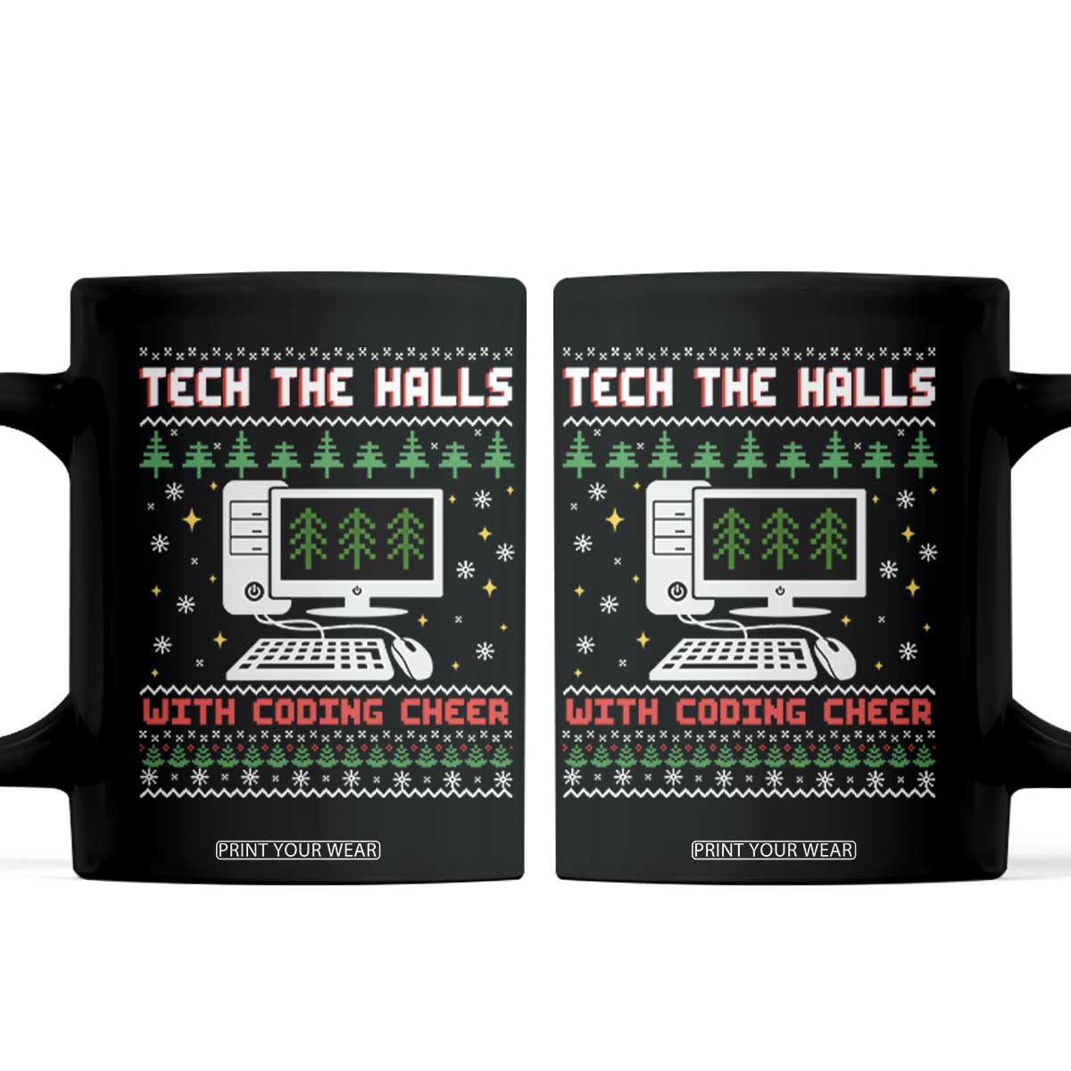 Tech Support Christmas Coffee Mug Tech The Halls With Cooking Cheer TS14 Black Print Your Wear