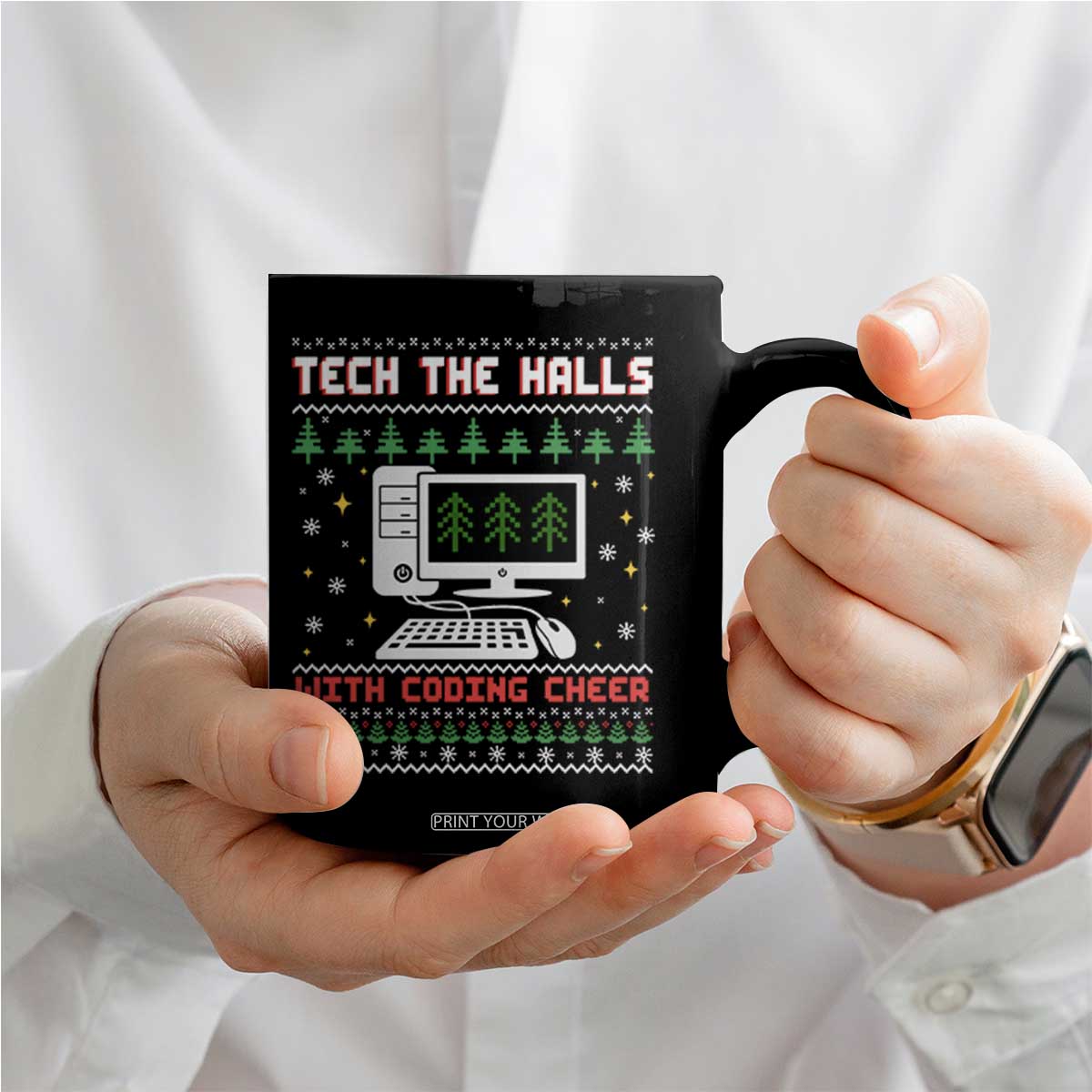 Tech Support Christmas Coffee Mug Tech The Halls With Cooking Cheer TS14 Print Your Wear