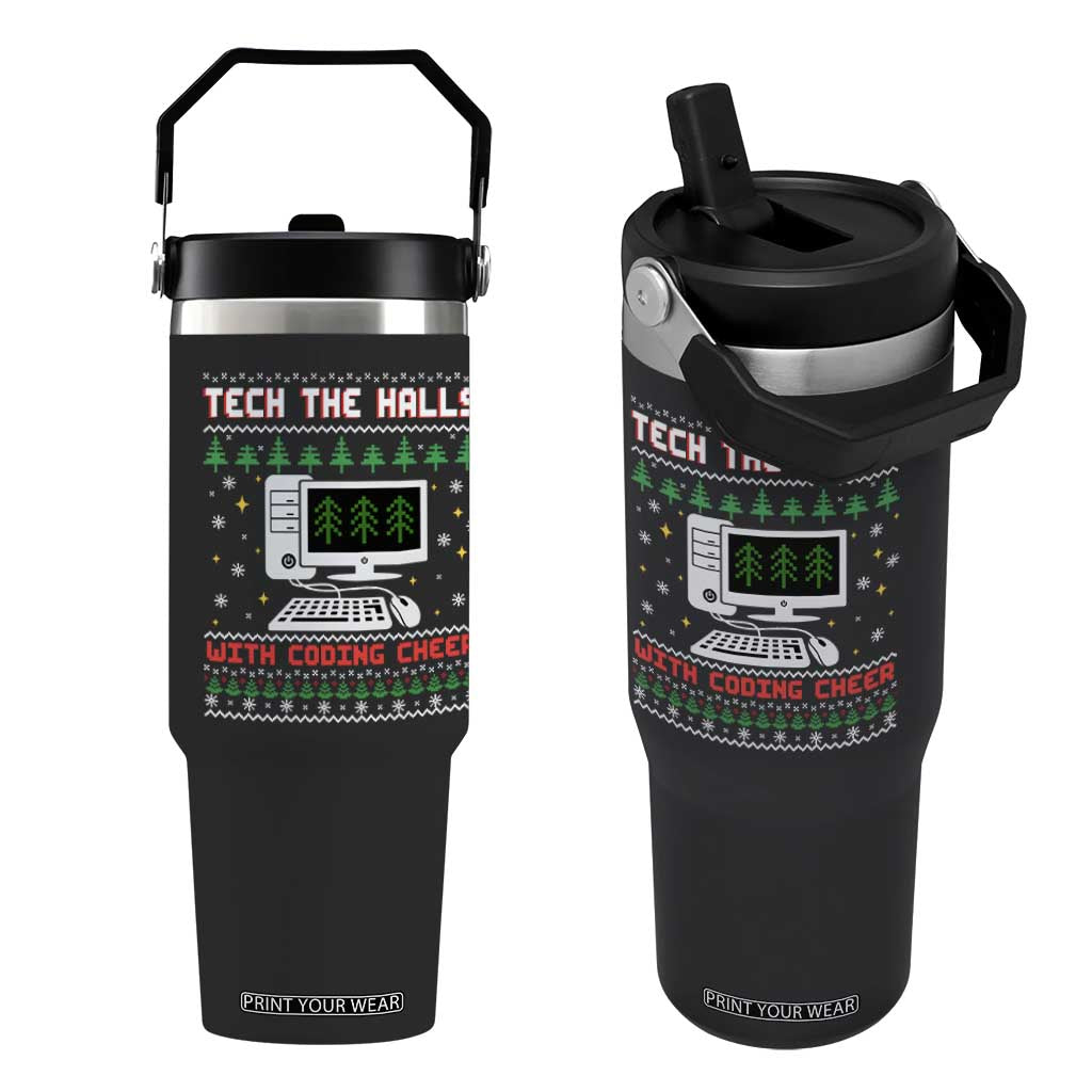 Tech Support Christmas Flip Straw Tumbler Tech The Halls With Cooking Cheer TS14 One Size: 30 oz Black Print Your Wear