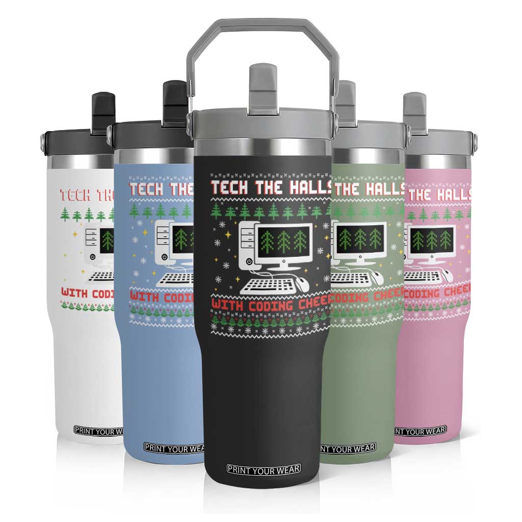 Tech Support Christmas Flip Straw Tumbler Tech The Halls With Cooking Cheer TS14 Print Your Wear