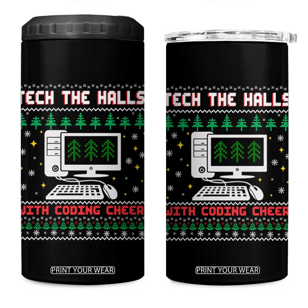 Tech Support Christmas 4 in 1 Can Cooler Tumbler Tech The Halls With Cooking Cheer TS14 One Size: 16 oz Black Print Your Wear